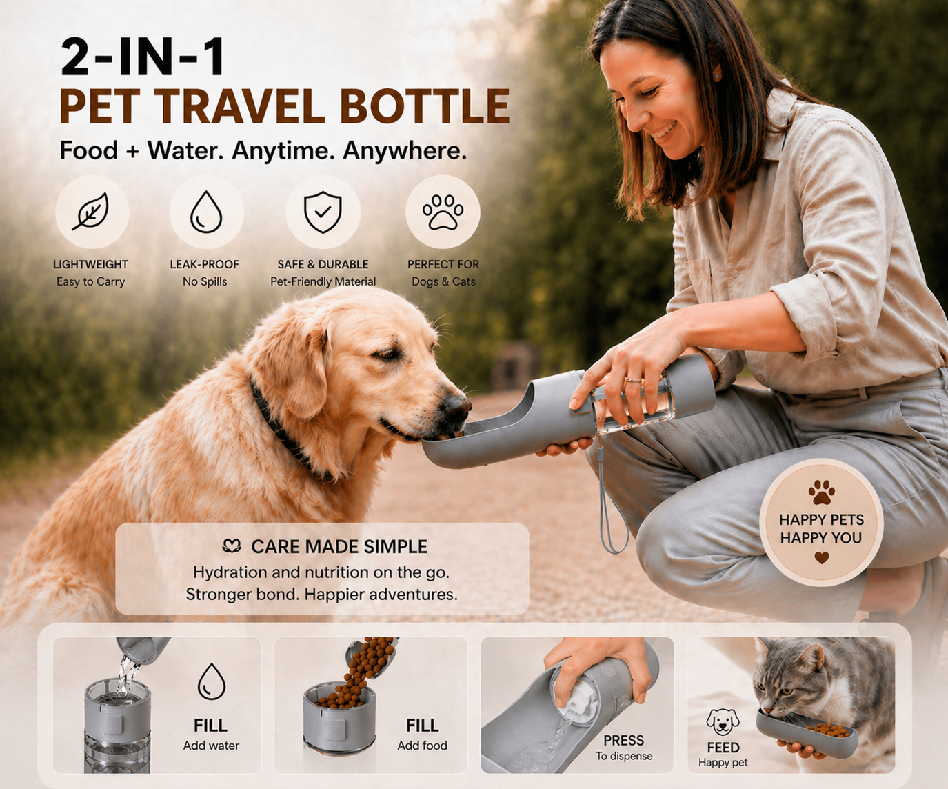 PawCare™ 2-in-1 Travel Bottle